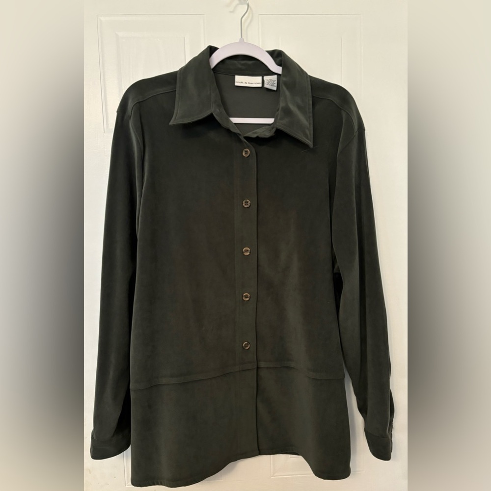 XL Croft & Borrow Green Brushed Polyester Button Down
